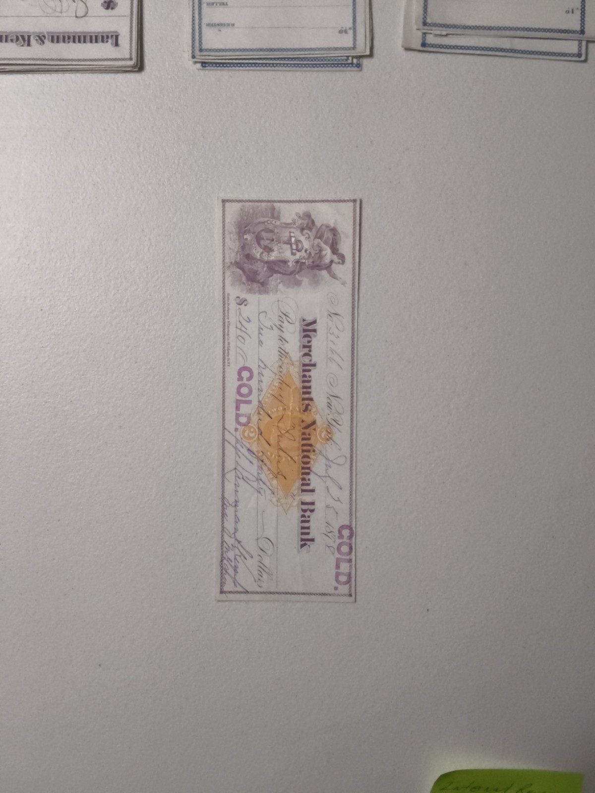 Antique 1878 check from Merchants National Bank New York, issued Lanman & Kemp