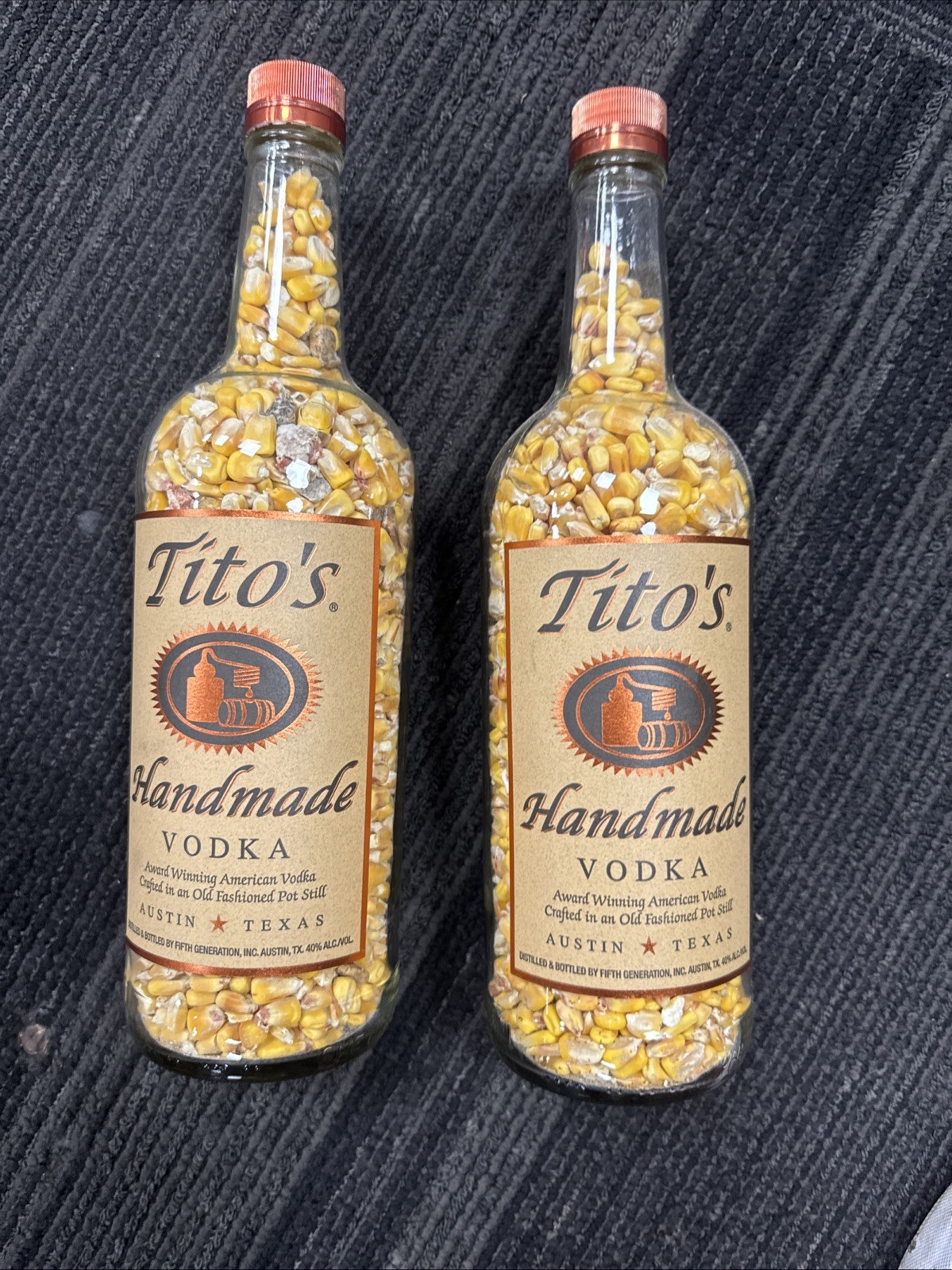 Tito’s Handmade Vodka Bottle Display Bottle Sealed With Corn Inside Double Label