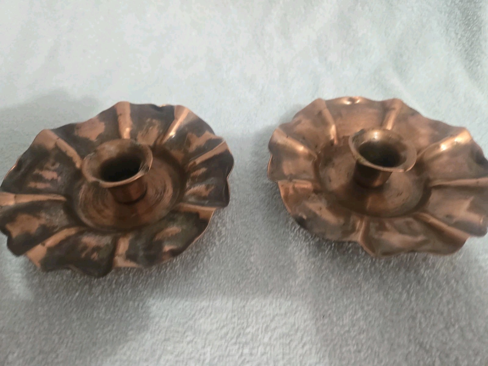 Vintage Pair of Gregorian Copper Candle Holders Ruffled Edge 4