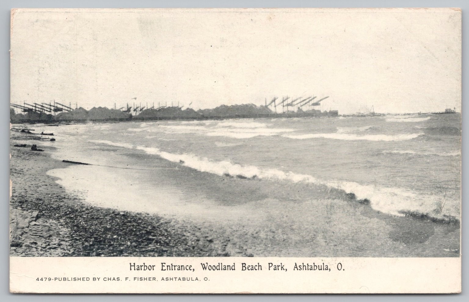 Ashtabula OH Harbor Entrance Woodland Beach Park Postcard Chas F Fisher 1900s