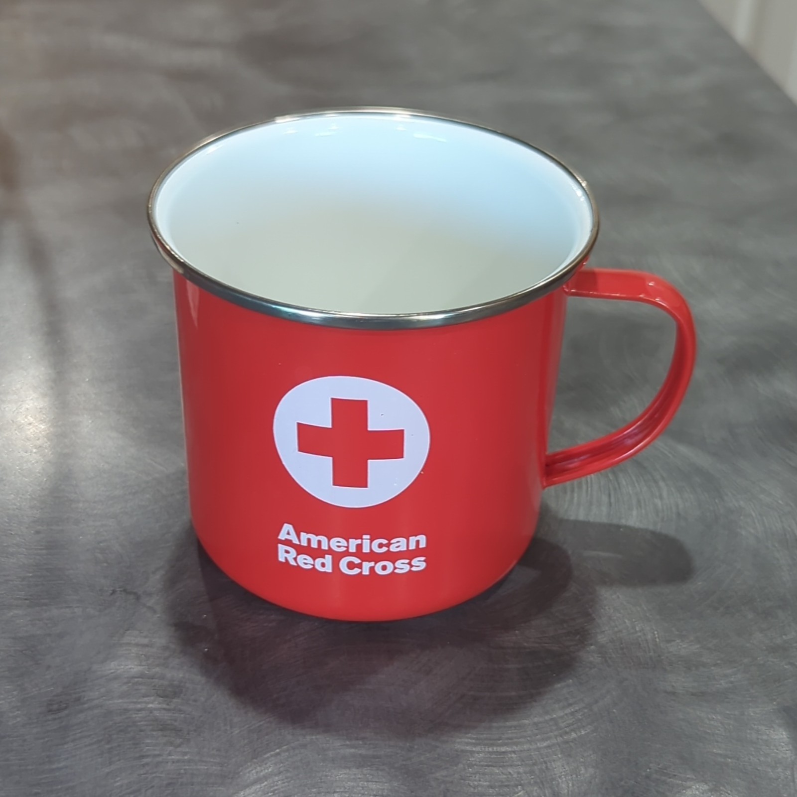 Red Cross Red Enamel Camp Mug Cup, White Interior, Hand Wash Only
