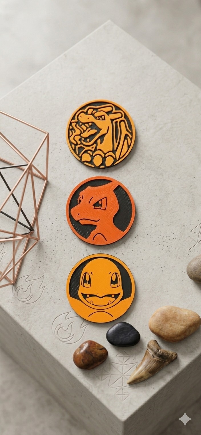 Pokemon Charmander Evolution Coins - 3-Piece Set - Orange