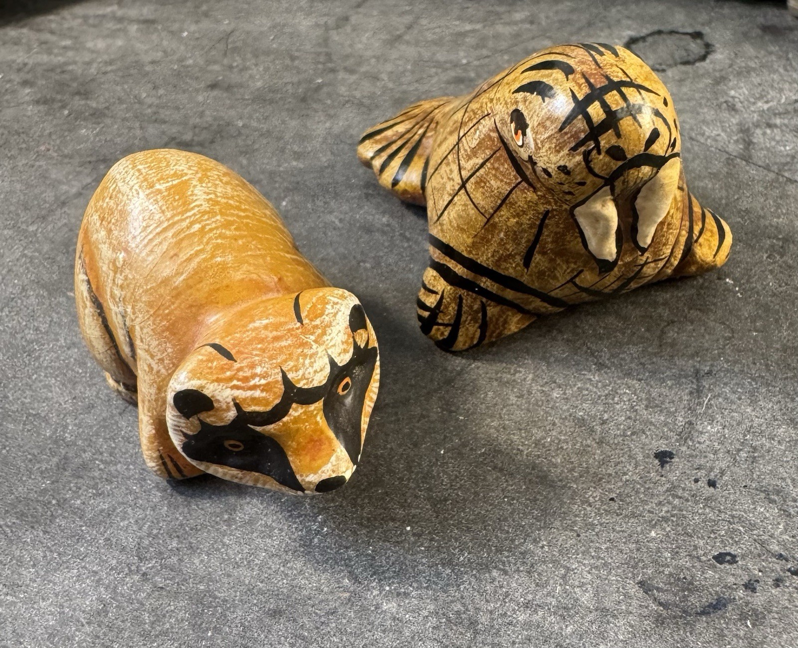 Lot of 2 VTG 80s Signed M Palacios Mexican Folk Art Figurine Raccoon Walrus 2.5\