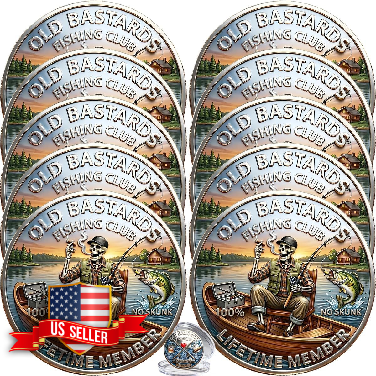 Eternal Fisherman Challenge Coin Funny 3D Skeleton Angler Collectible 10 Pcs