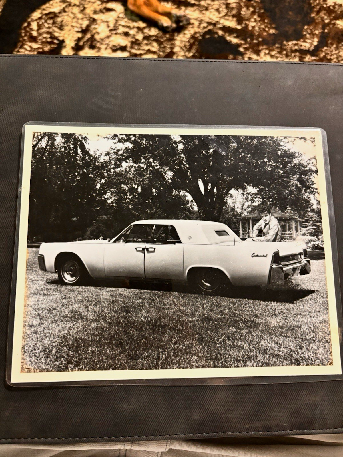 Vintage Black & White Photo of Classic Car Rear Side View - 1960s