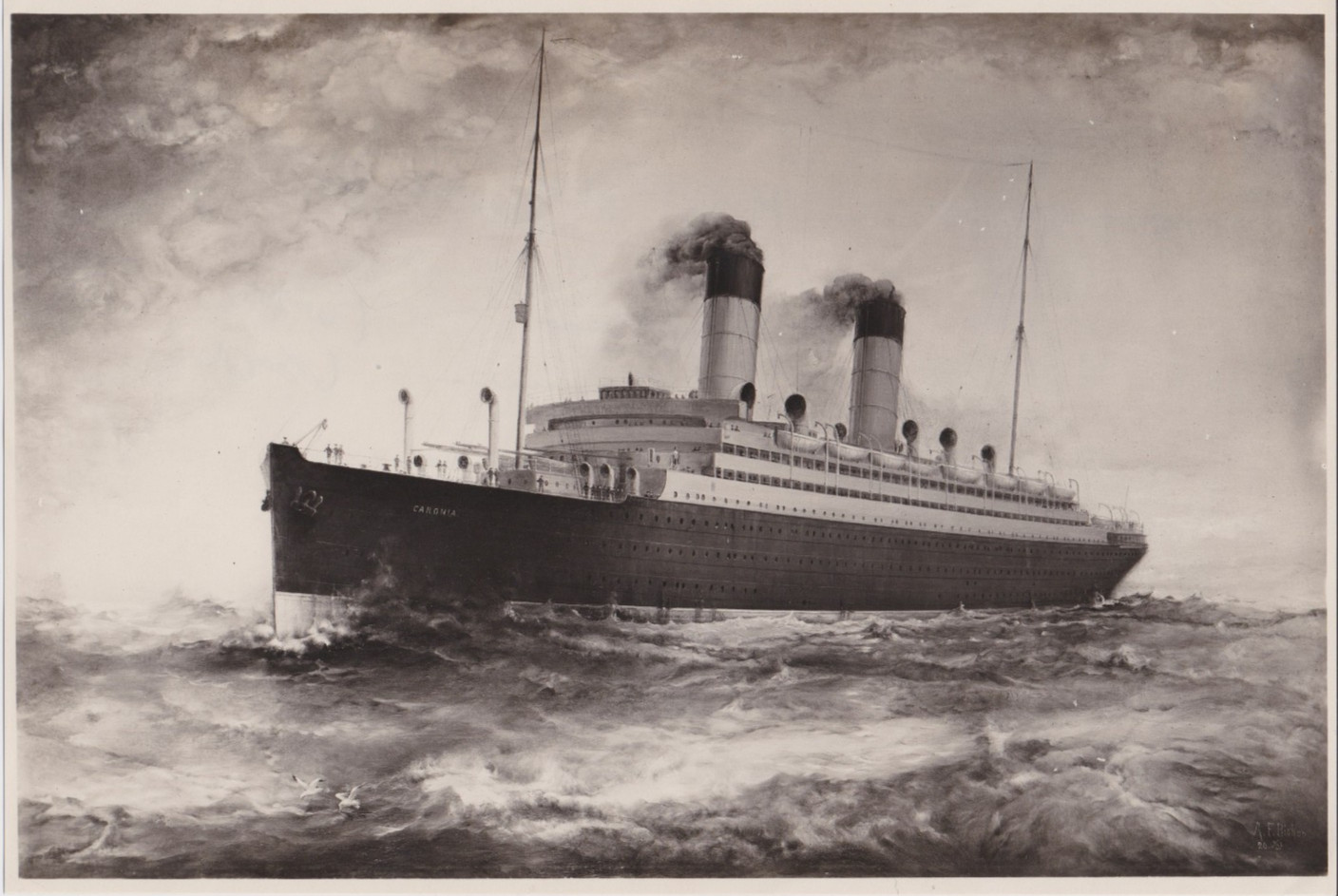 1920 Press Photo Artist Albert Bishop Drawing of the Cunard Liner Caronia