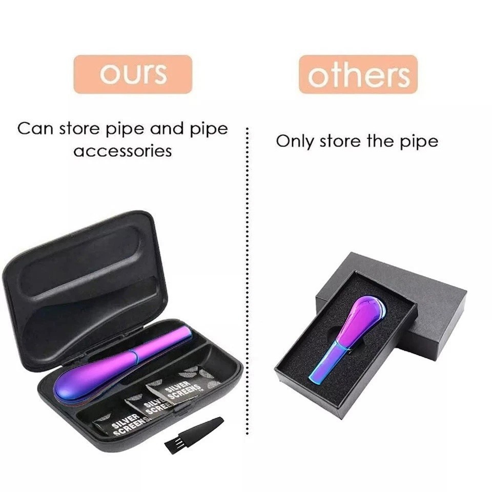 4Inch Stainless  Magnetic Spoon Tobacco Smoking Metal Pipe 15 Filters Case✨