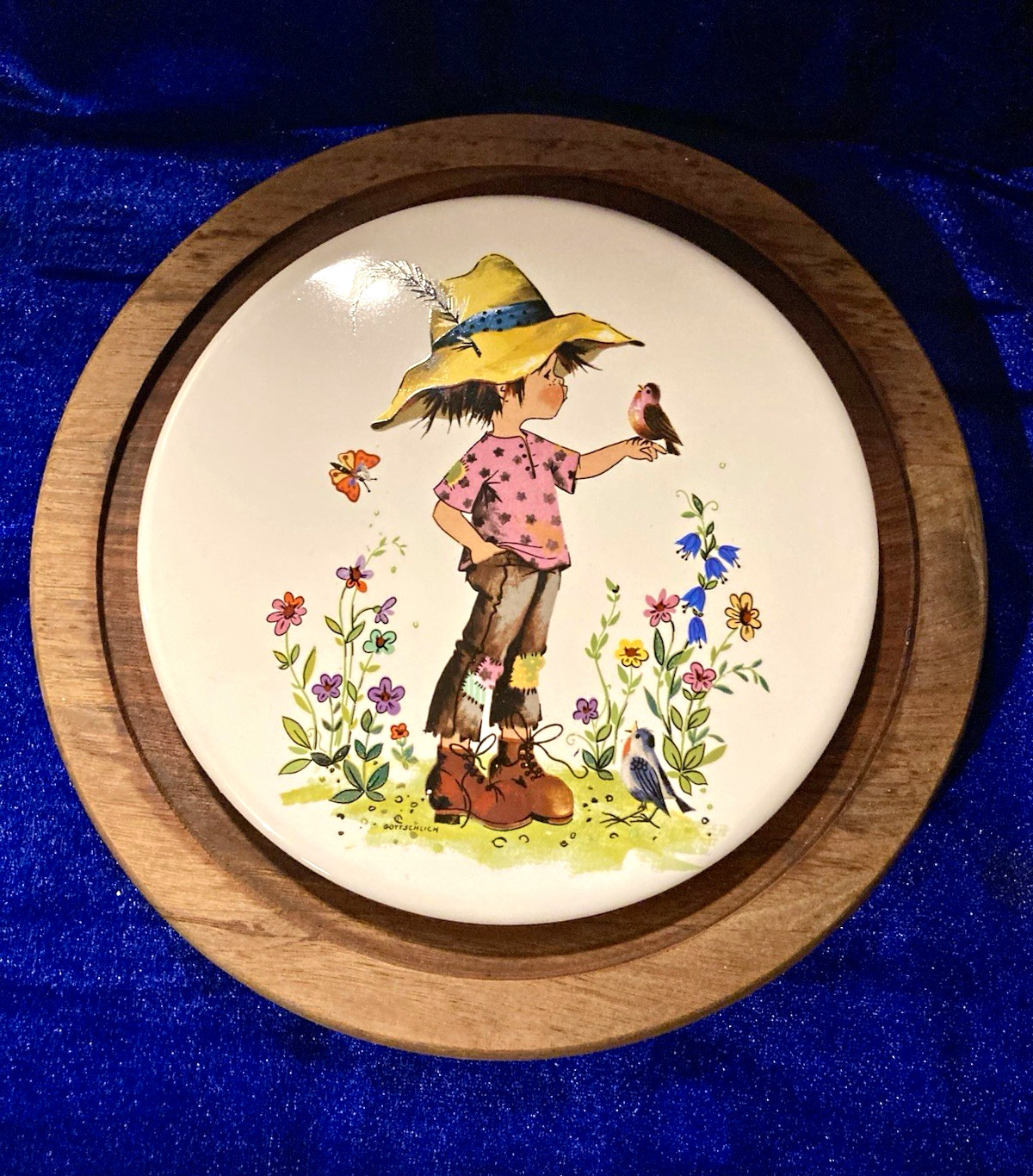 🦋Vintage Mid-Century Framed Ceramic Plaque – Gisela Gottschlich🦋