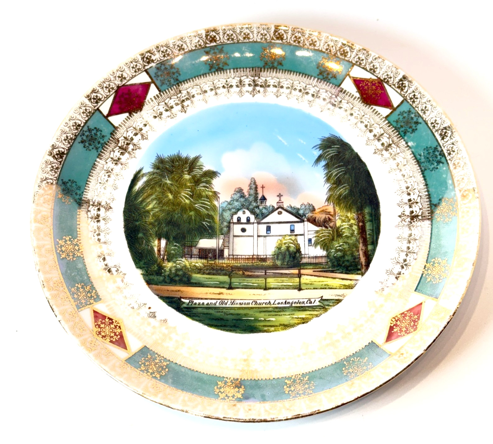 LOS ANGELES Mission Church CA CALIFORNIA Antique Souvenir China Dish Plate