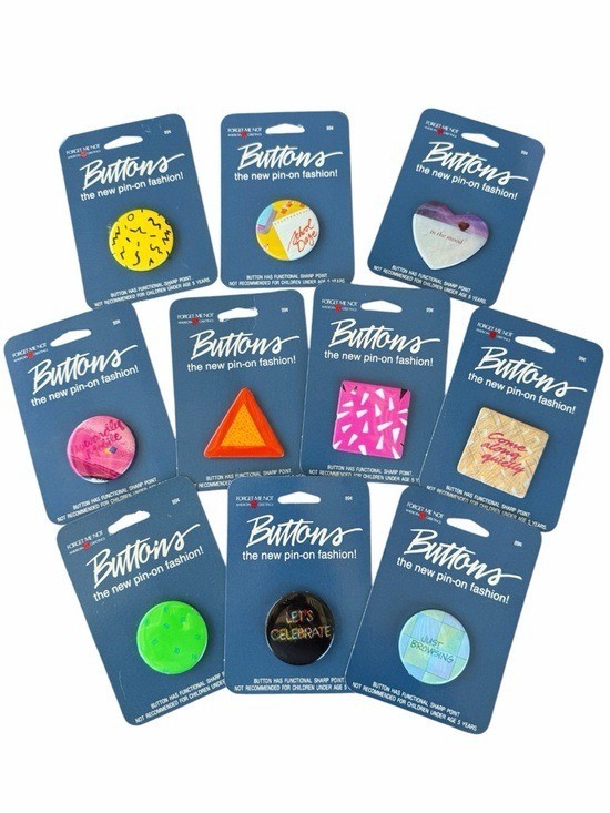 VTG Fashion Pinback Button 10-Piece Bundle American Greetings 80s Deadstock 1.5”