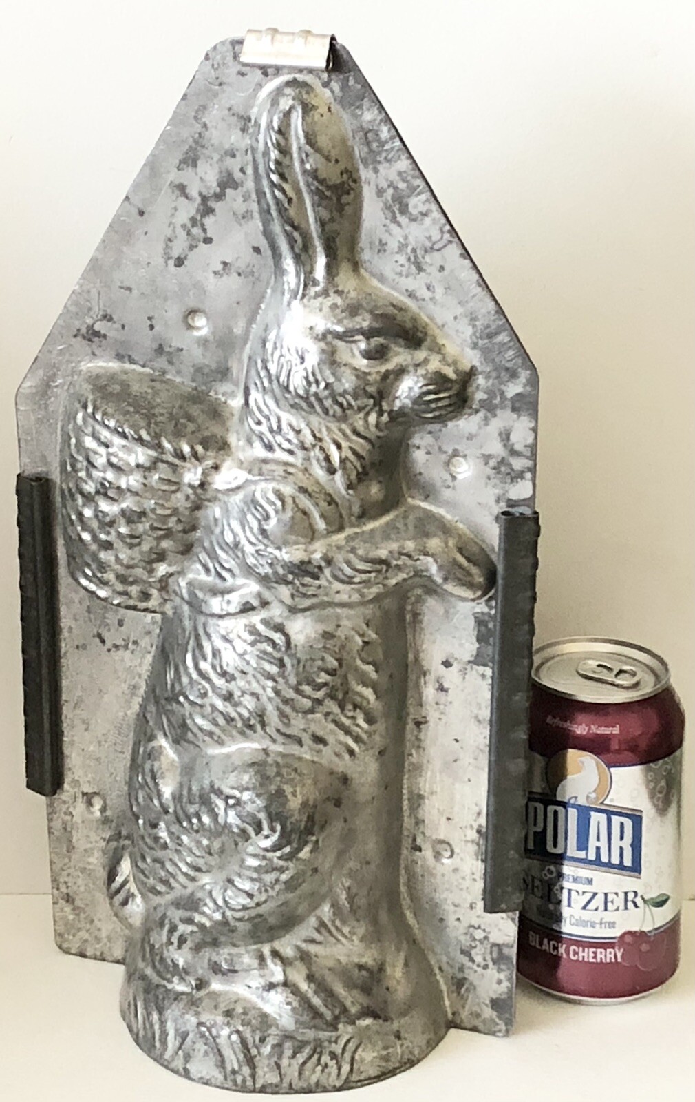 Antique HUGE 15” Tin Easter Bunny Rabbit with Basket Chocolate Mold Primitive