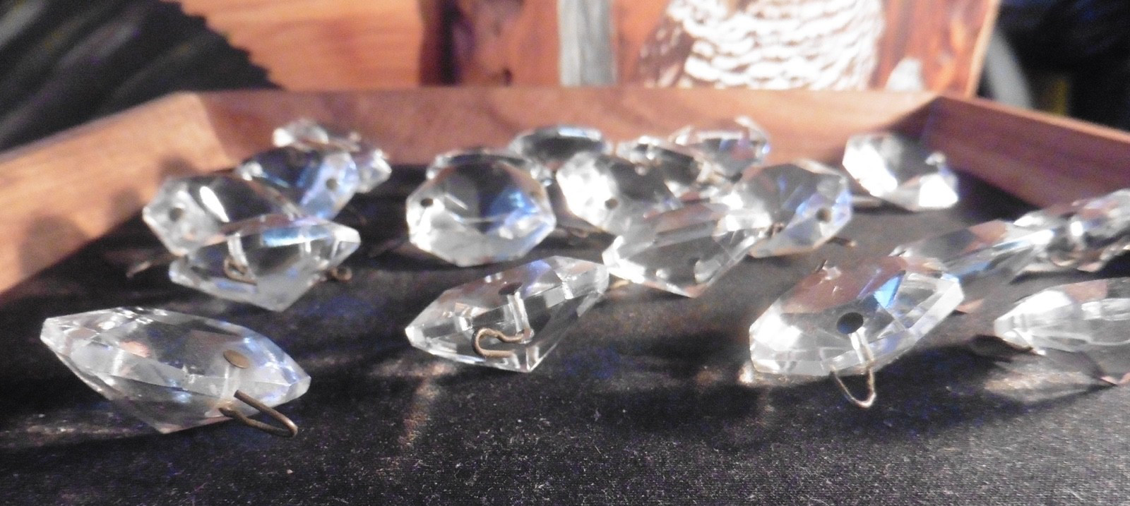 19 Salvaged Vintage Czech Octogonal Crystal Chandelier Pendant Bead Prisms 2 Pin