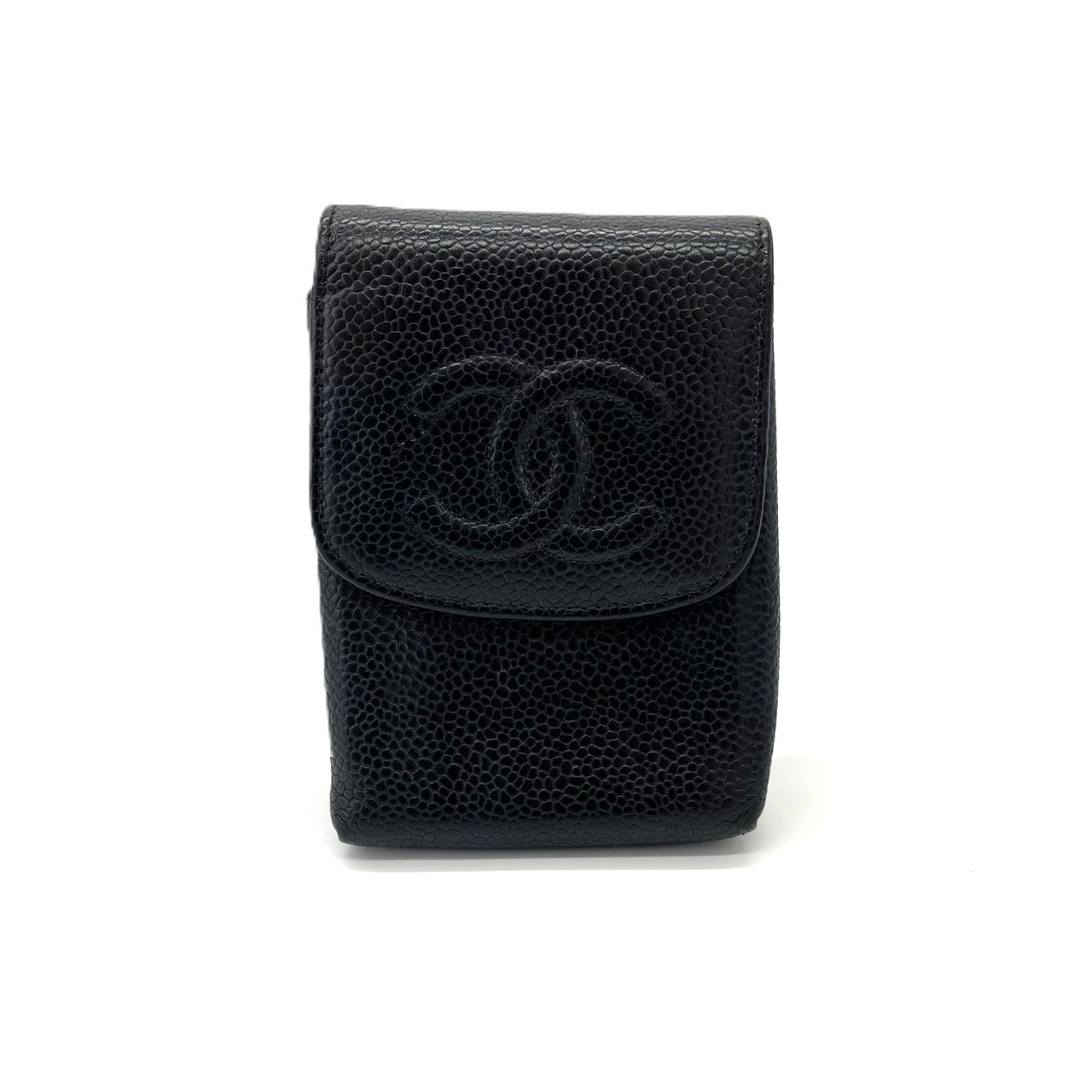 Chanel cigarette case, caviar leather, COCO Mark,black pre-owned.
