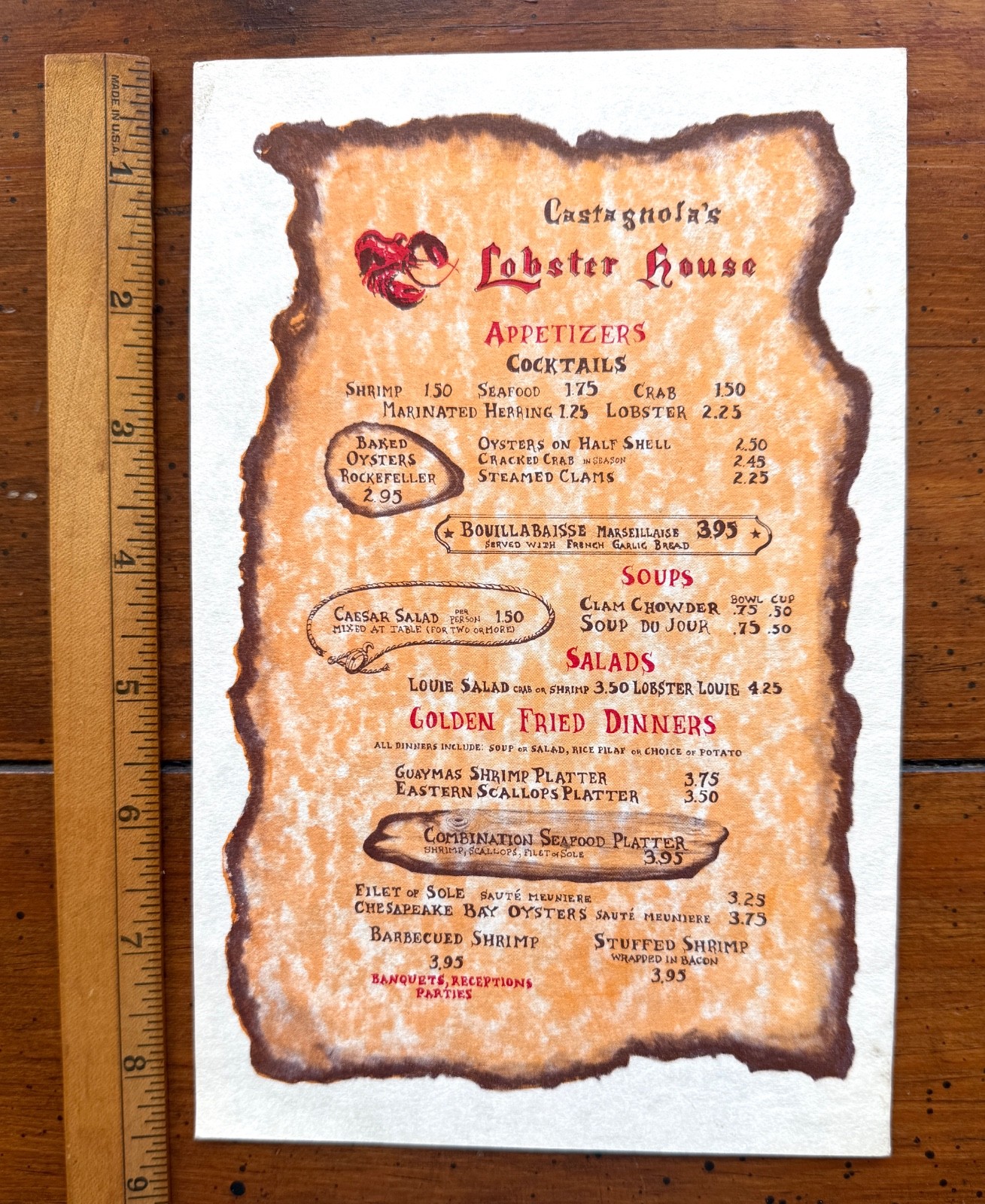 Vintage 1970s Castagnolas Lobster House Souvenir Mailer Menu Marina Del Rey CA