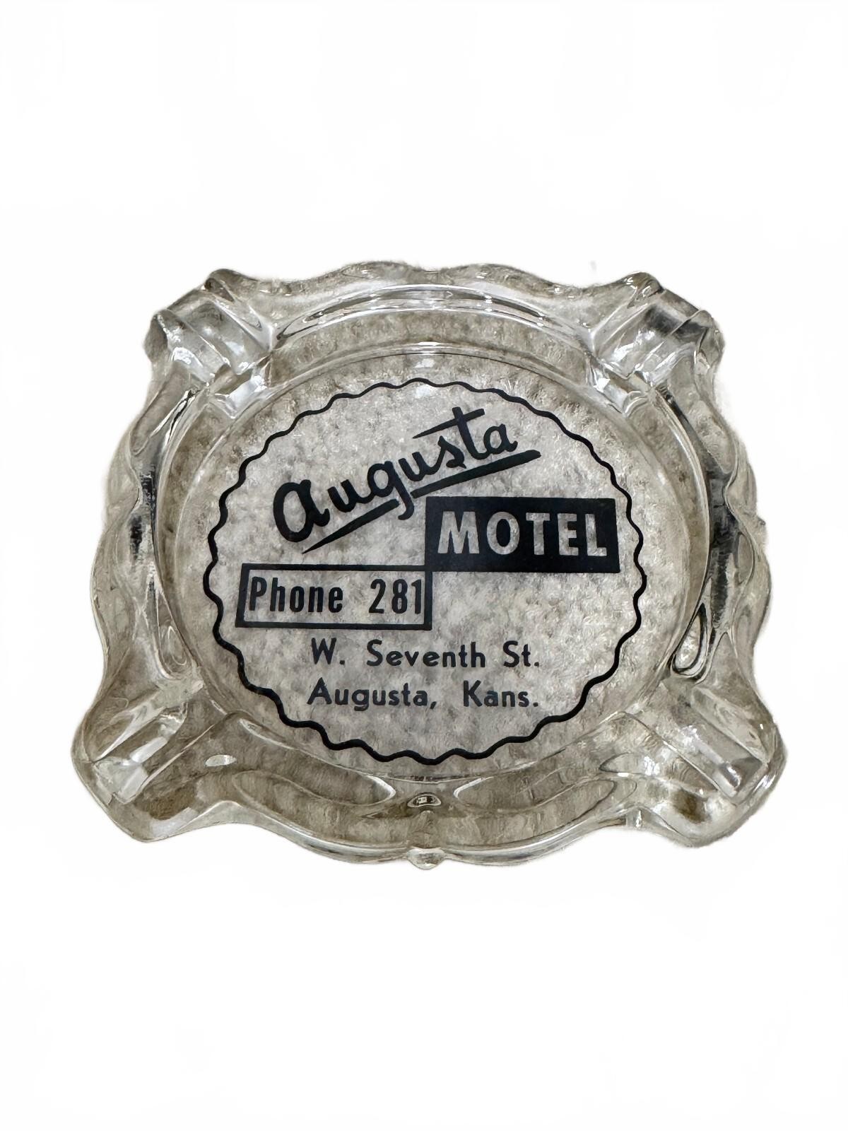 Vintage 1950s Augusta Motel Kansas Glass Advertising Ashtray Rare Phone 281