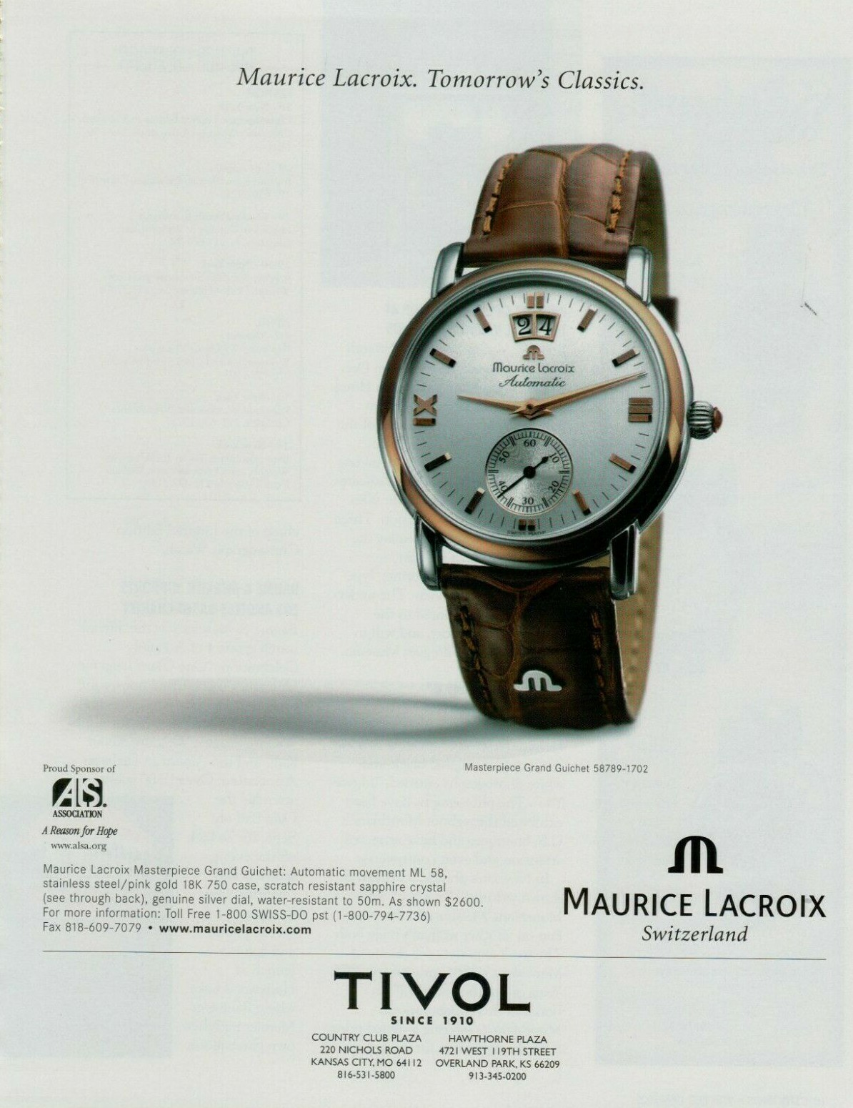 1999 Maurice Lacroix Masterpiece Grand Guichet Classic Watch Vintage Print Ad