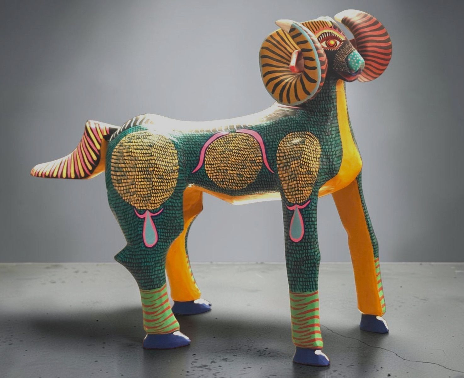 Antonio Mandarin RAM Alebrije Hand Crafted Oaxacan Wood Carving - Oaxaca, Mexico