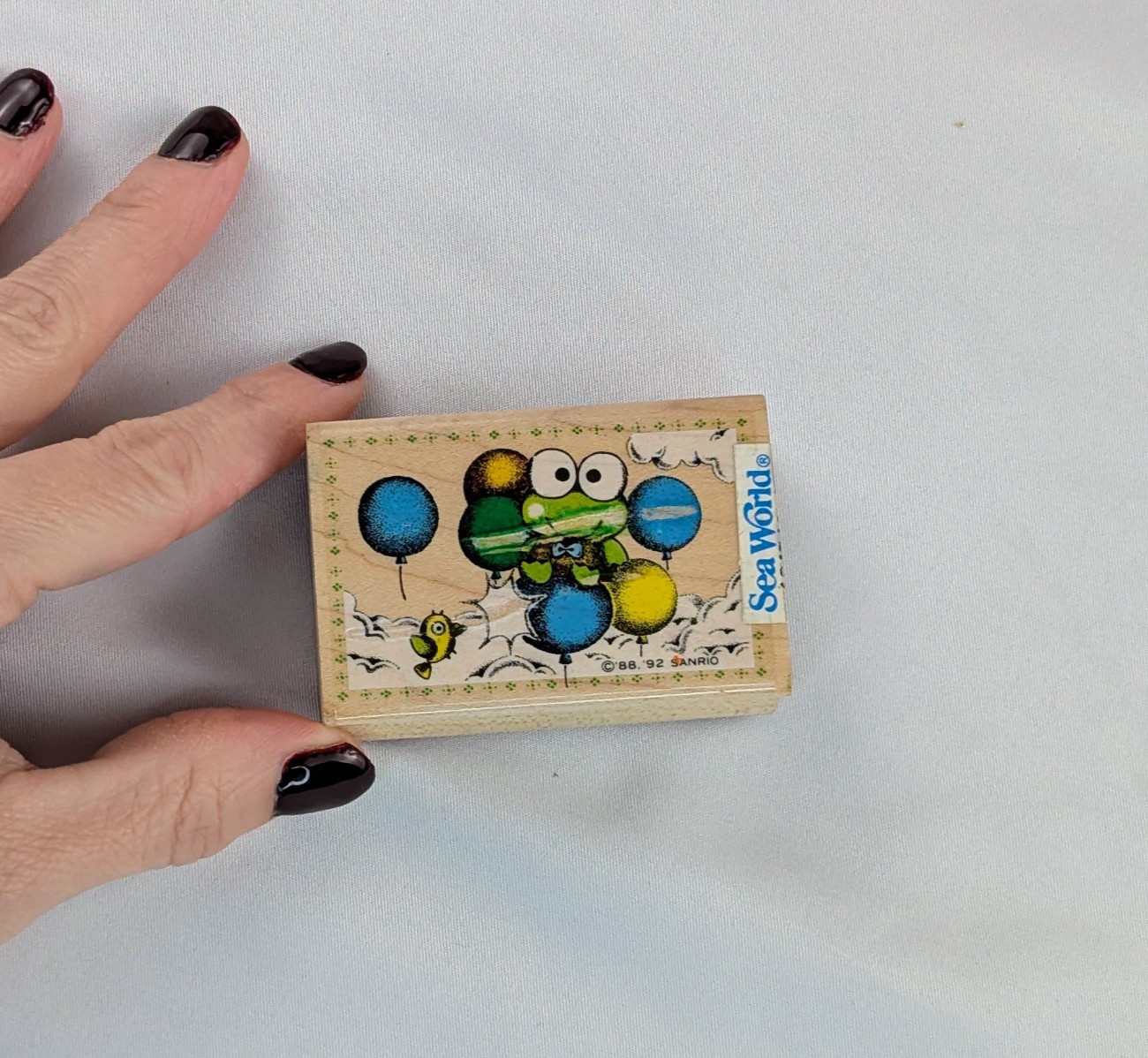 Vintage 1992 Sanrio Keroppi Rubber Stamp Balloons Sea World Wooden Stamp