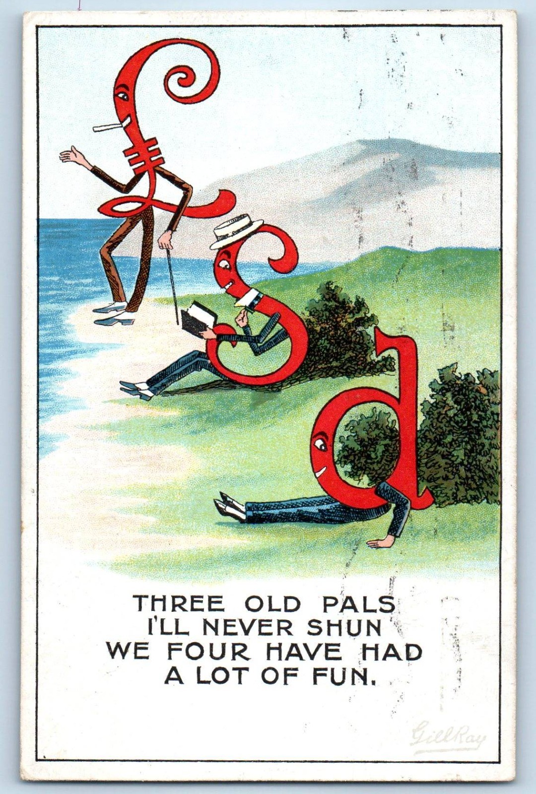 c1910's LSD Currency Great Britain Anthropomorphic Three Old Pals Postcard