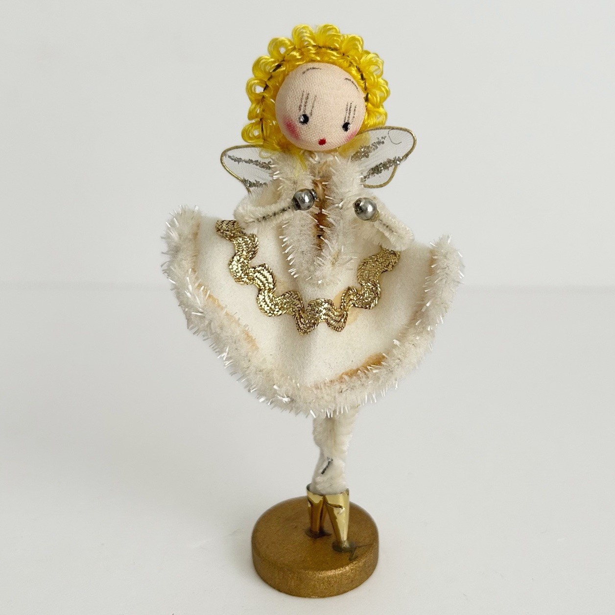 Vintage Japan Chenille Christmas 5” Blonde Ballet Angel Figure MCM Kitsch