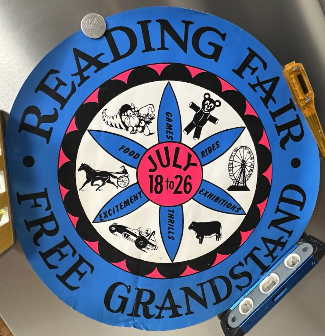 Vintage 1950s Reading Fair PA Poster Sign - Free Grandstand Race Cars 21\