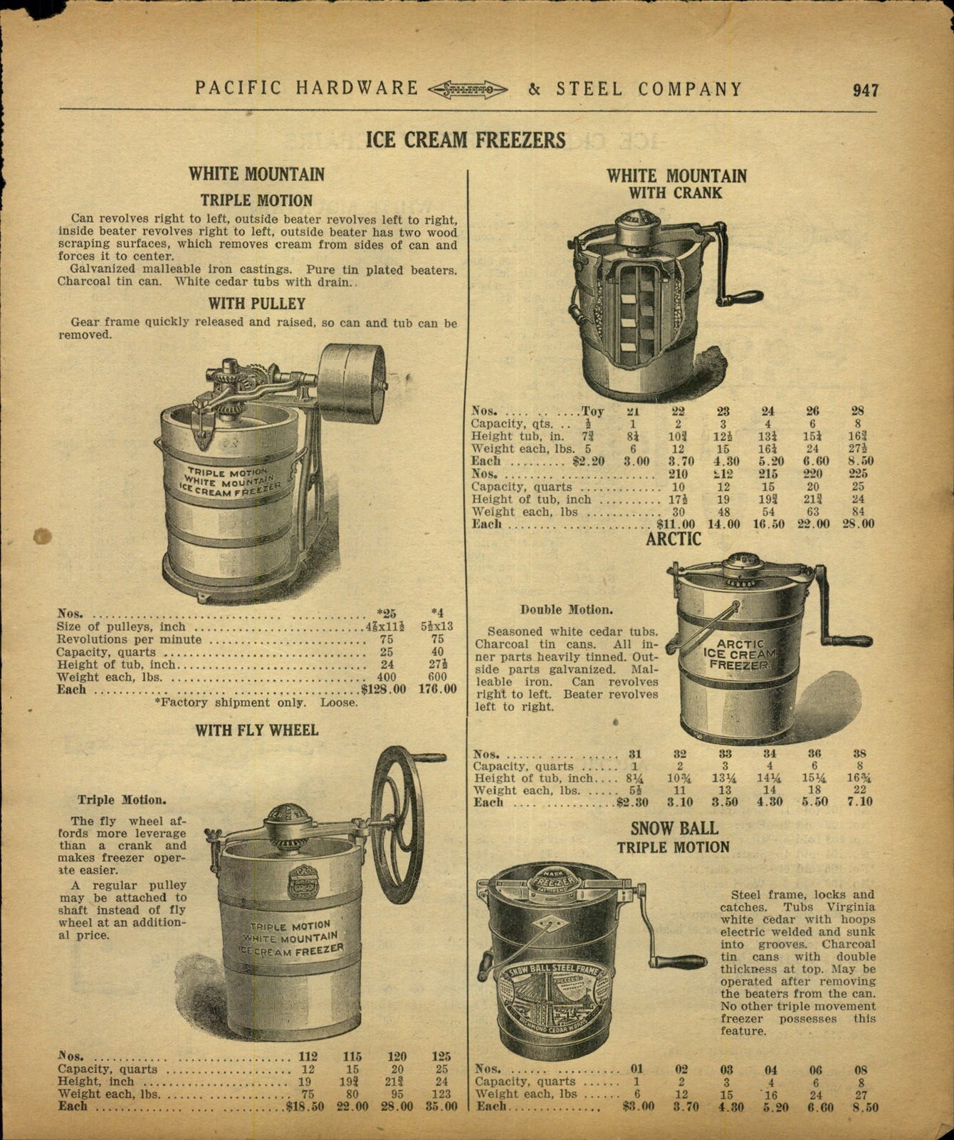 1917 PAPER AD White Mountain Triple Motion Ice Cream Maker Artic Parts Repair