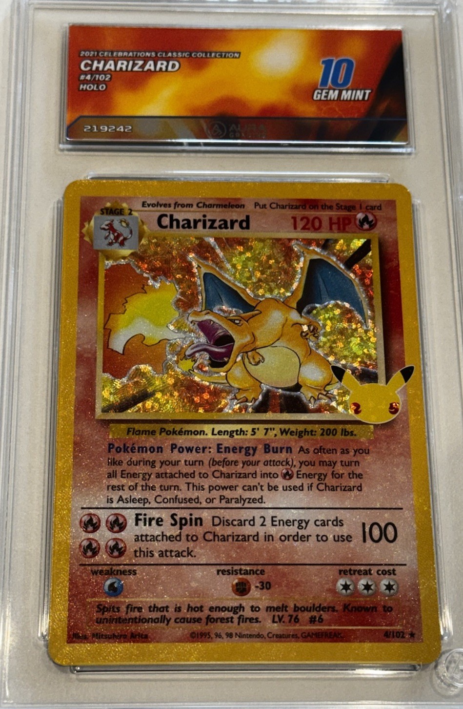 Aura 10 Charizard 4/102 Celebrations 25th Gem Mint Pokemon Card Classic Collect
