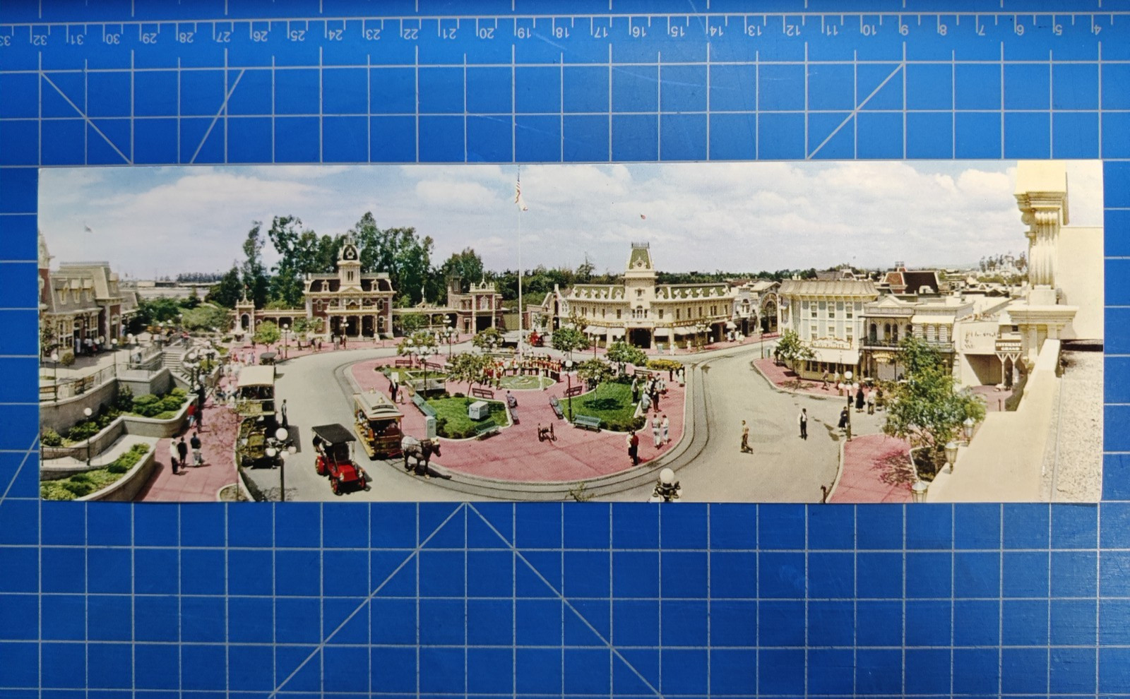 Vintage 1950s Disneyland Main Street Square Panoramic Postcard J-17 long format