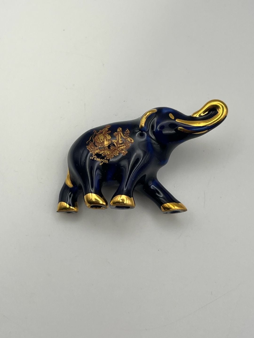 Limoges Cobalt Blue Gold Elephant Figurine (K)