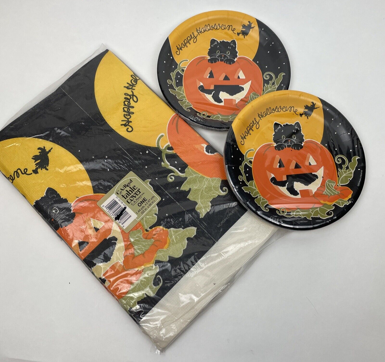 Vintage Halloween Paper Plate Tablecloth Party Set CA Reed Black Cat