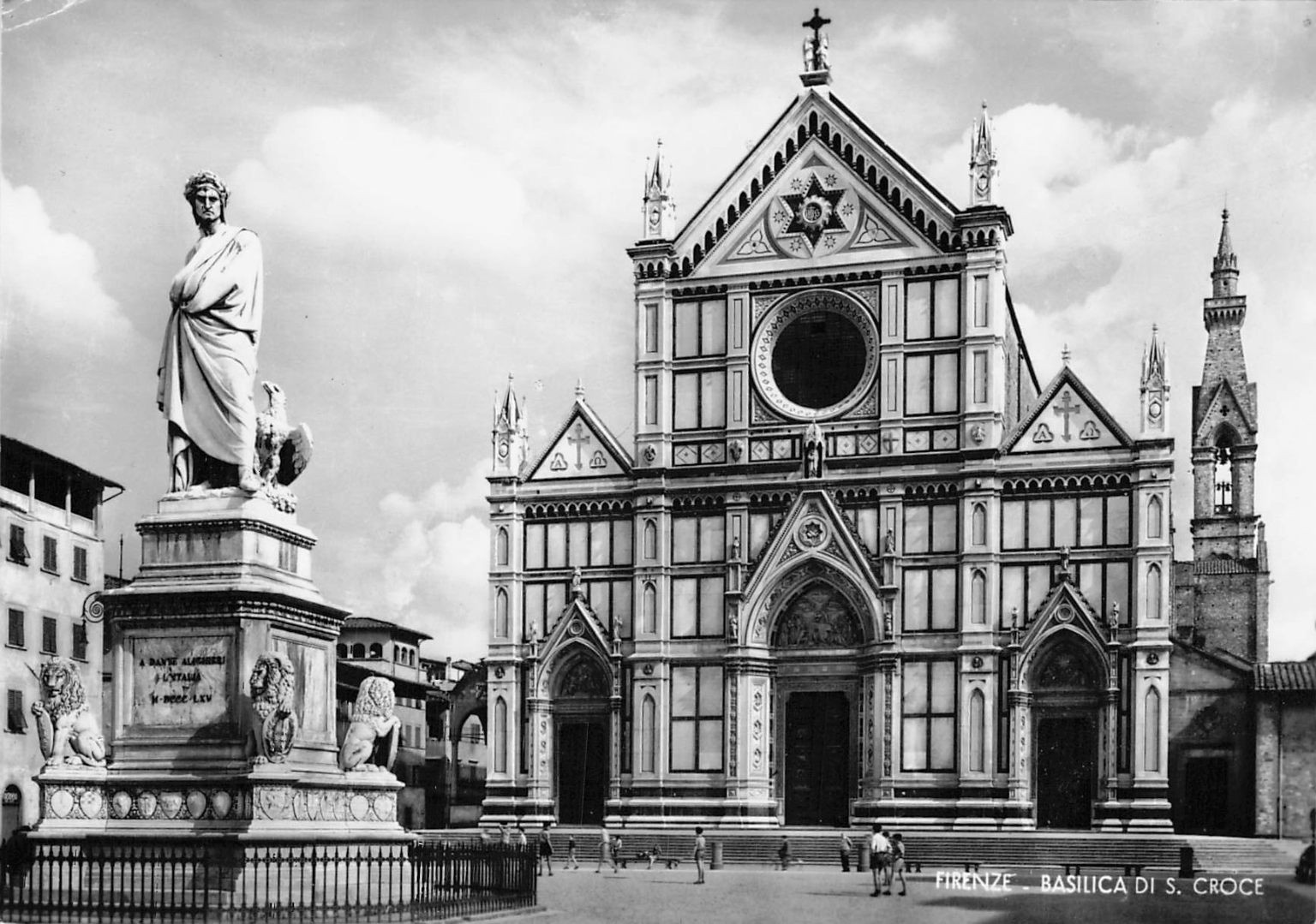 RPPC Firenze Basilica S. Croce Dante Statue Nova Lux Giusti Italy Vintage