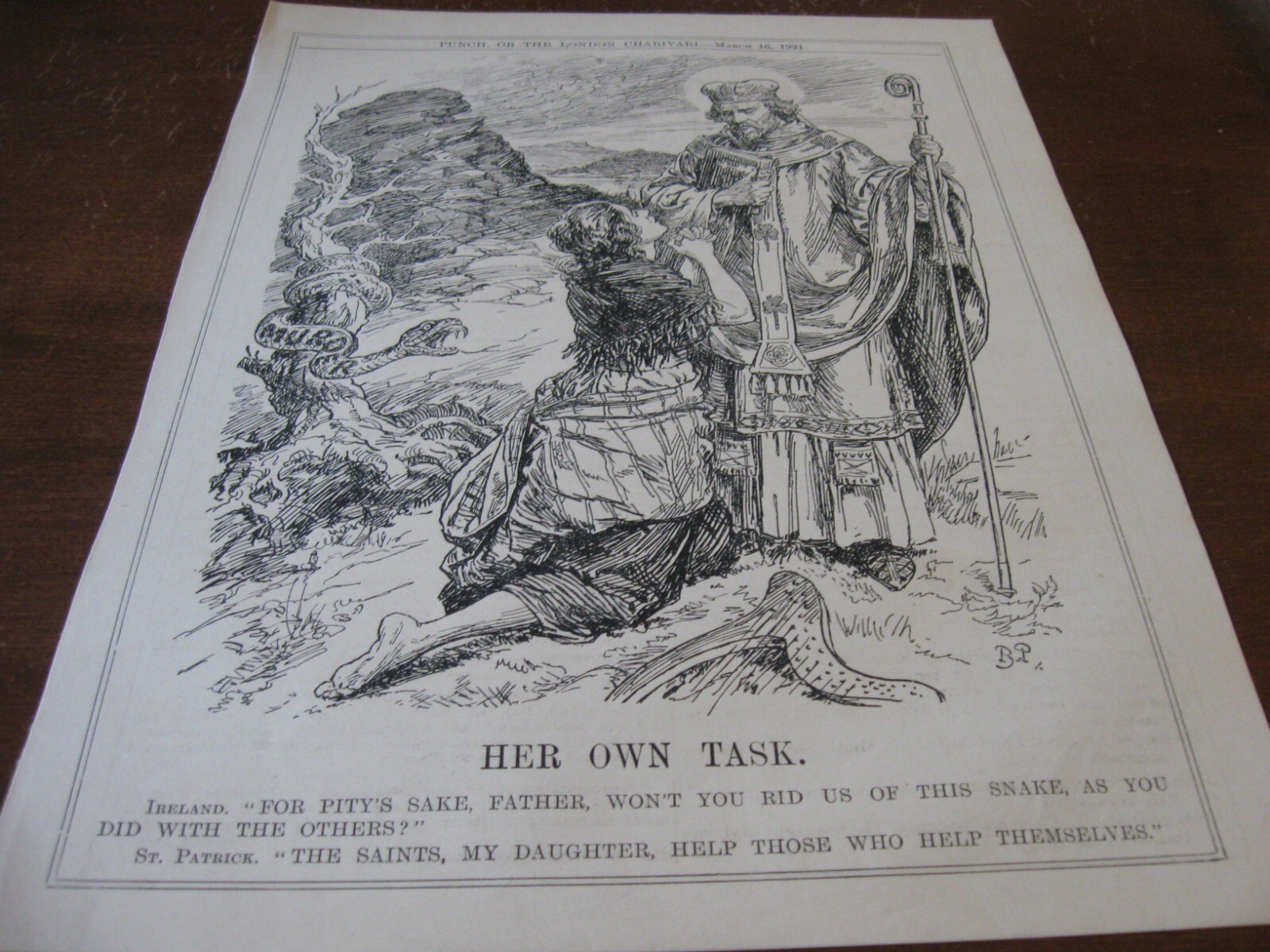 1921 Original POLITICAL CARTOON - ERIN GIRL IRELAND IRISH Murder SNAKE Patrick