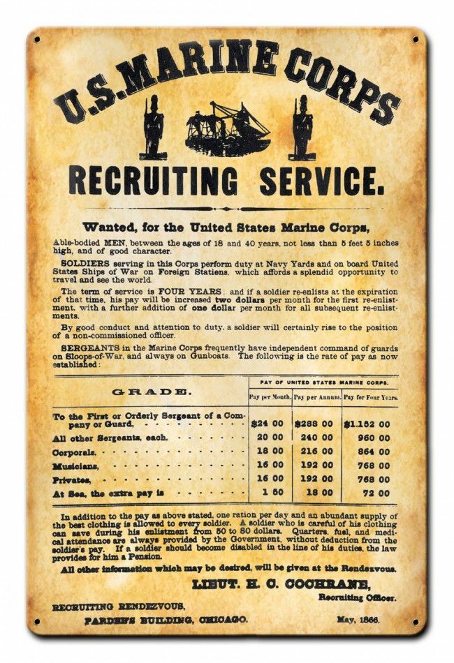 U.S. MARINE CORPS 1866 RECRUITING POSTER 18\