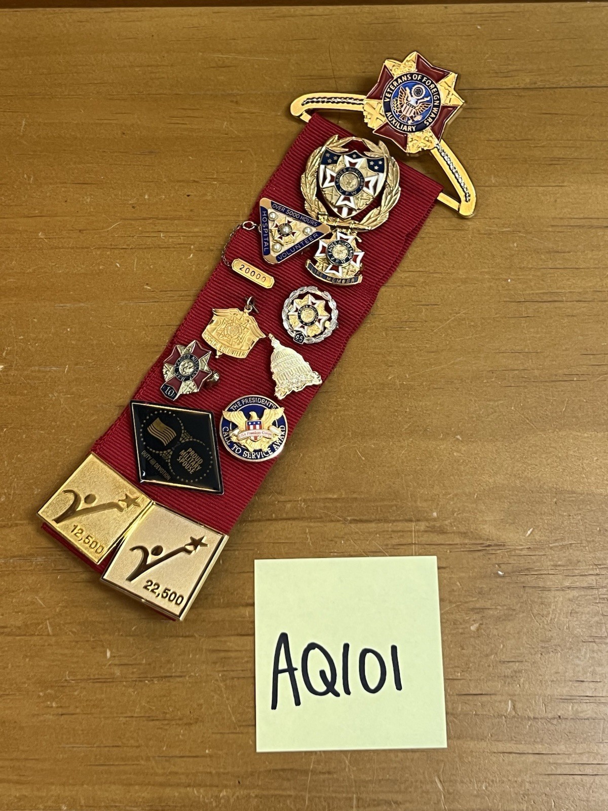 Vintage VFW Ladies Auxiliary 10K 1/5 Gold Pin Ribbon Lot