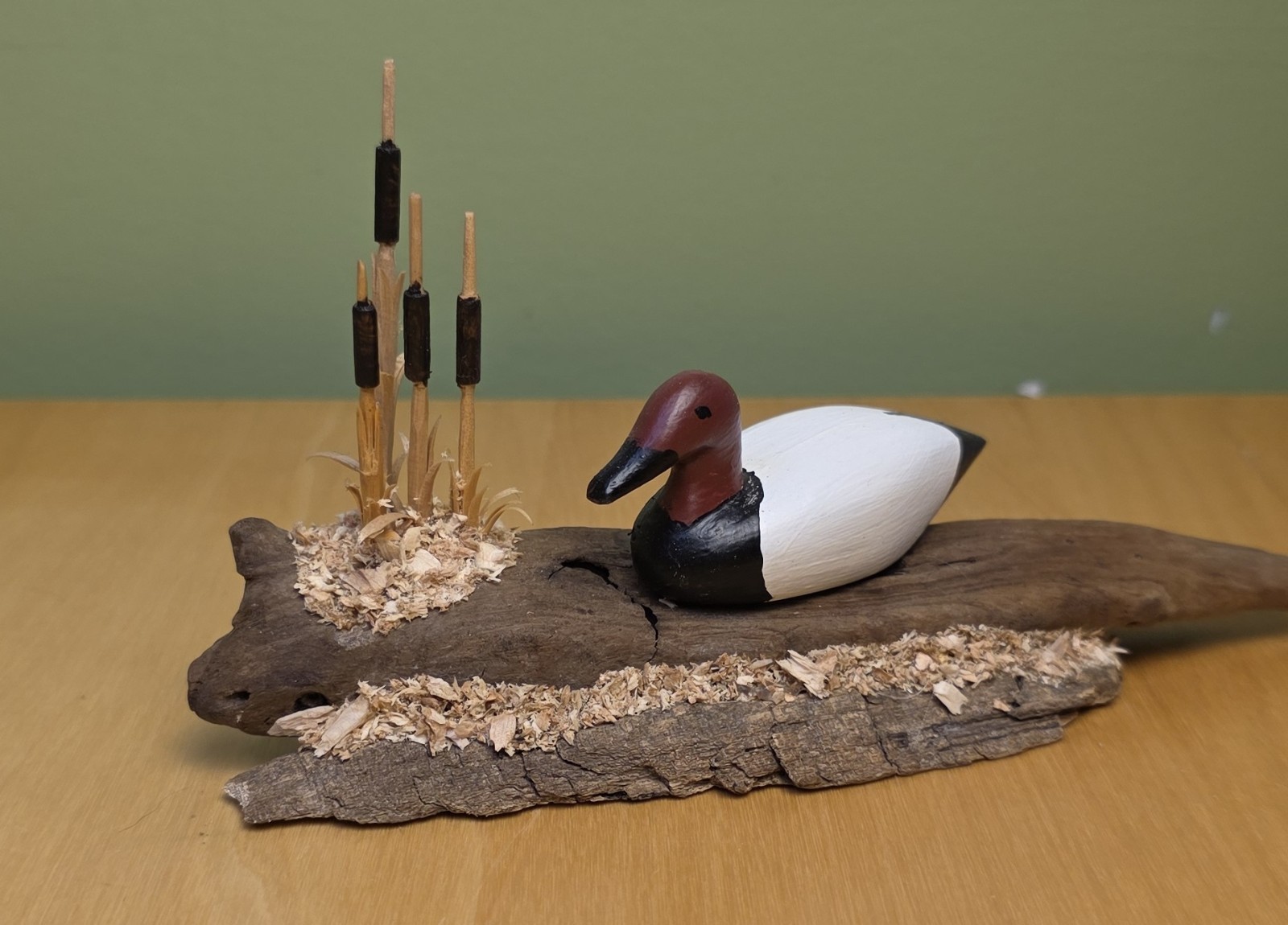 OOAK Hand Carved & Painted Canvasback Drake Decoy on Driftwood - Dale Phillips 