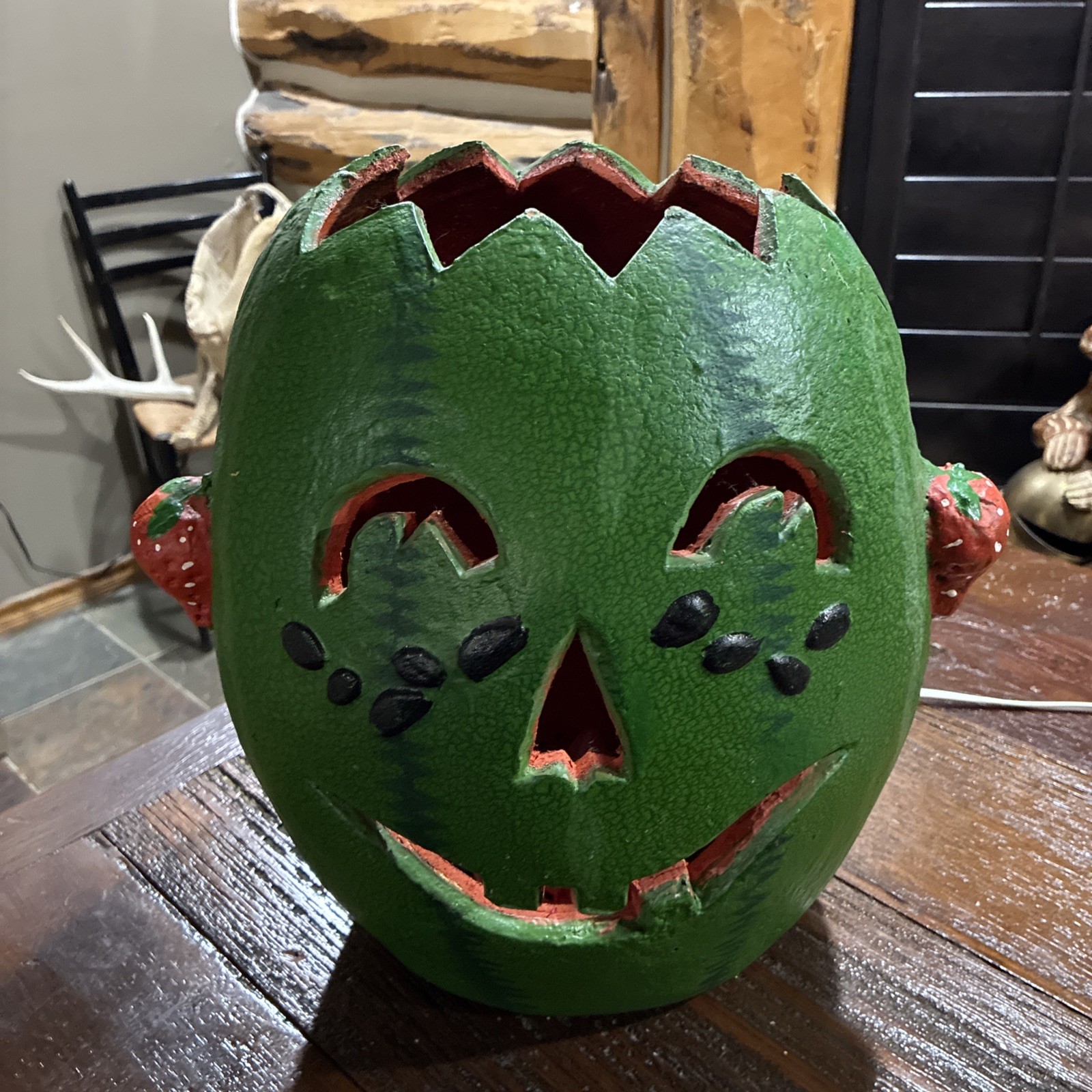 Rare Vintage Halloween Watermelon Jack-O-Lantern Summerween