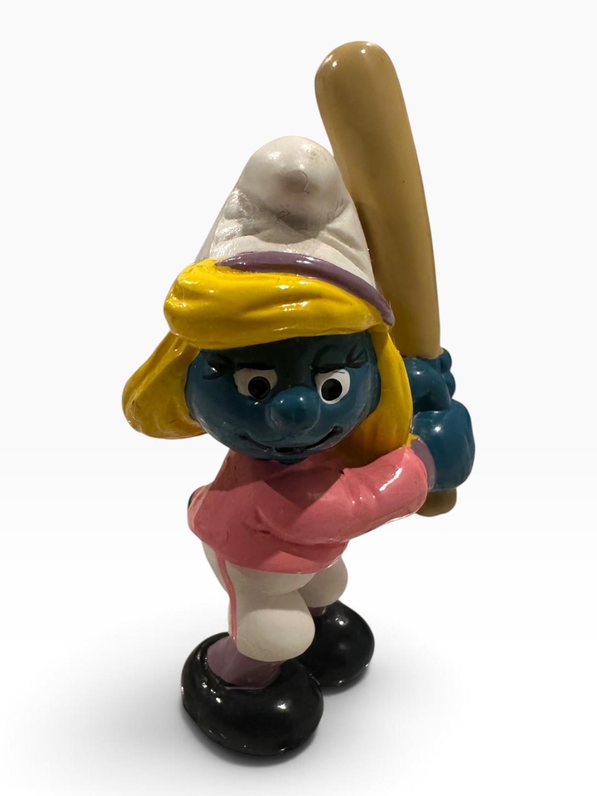 Vintage 1984 Smurfette Baseball Player Figure Schleich Peyo Hong Kong W Berrie