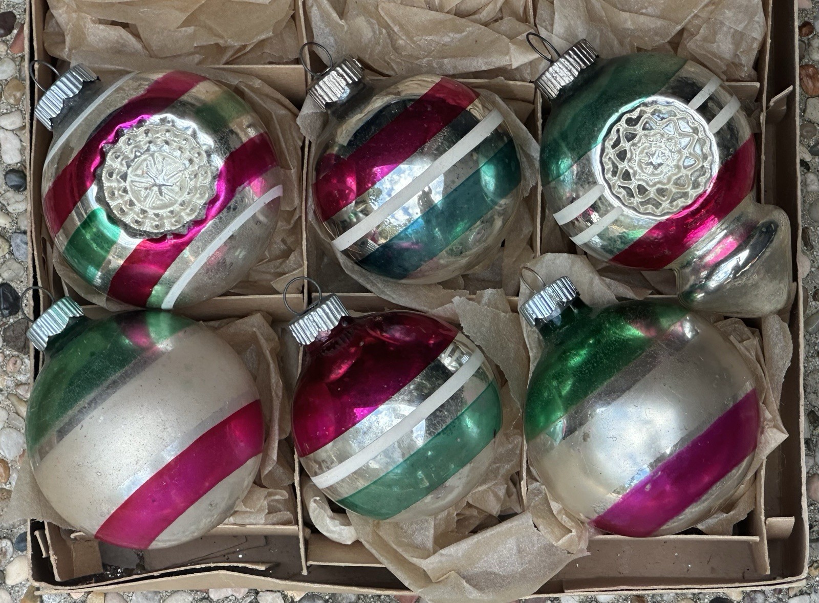 VTG Shiny Brite Made In USA Double Indent Finial Glass Ornaments