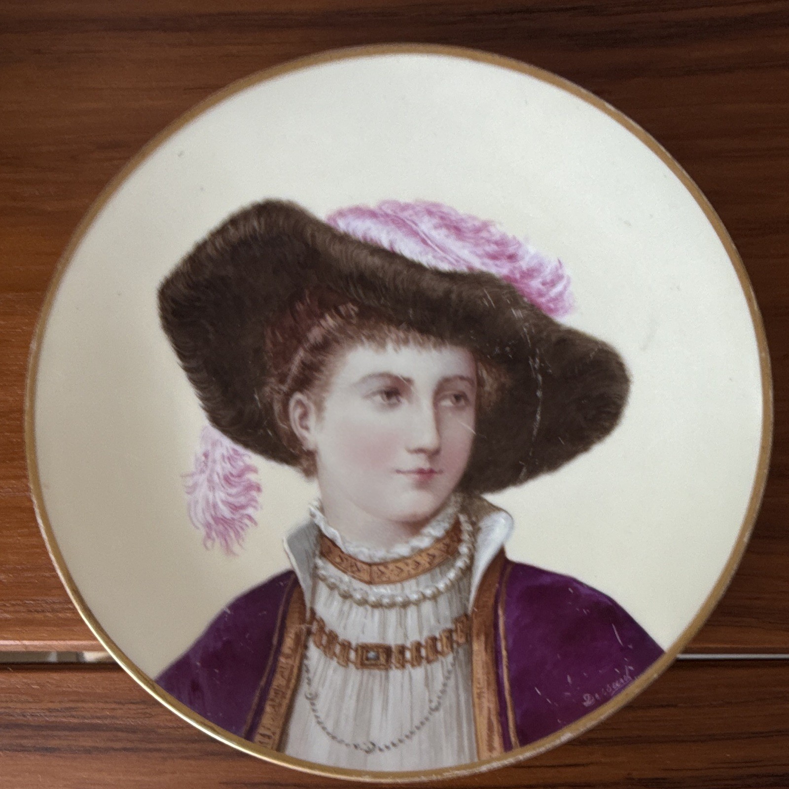 Late 19th-century hand-painted porcelain cabinet plate  Renaissance woman.
