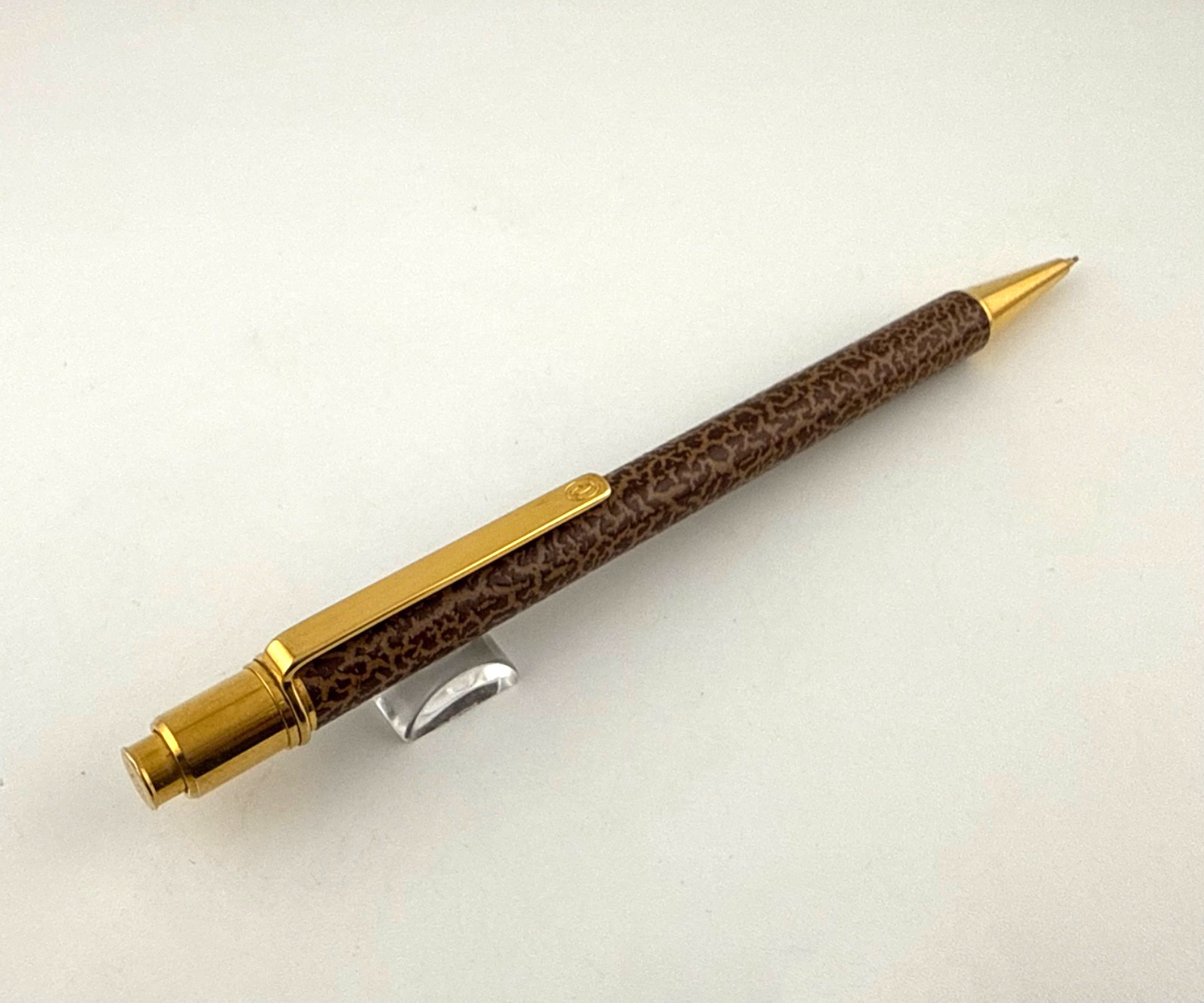 Vintage Very Rare Must De Cartier Leather Pattern Gold Mechanical Pencil