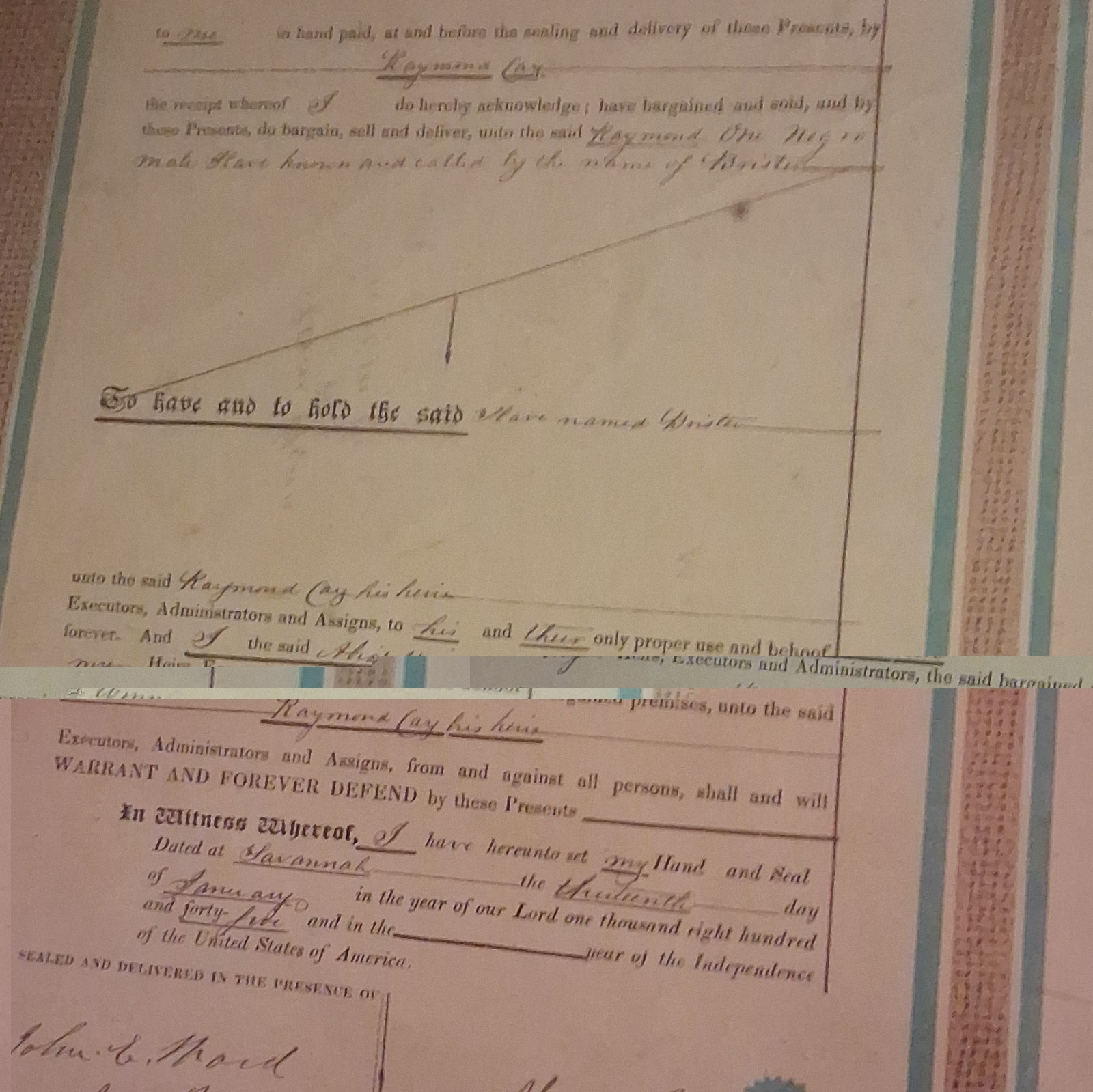 1848 Georgia Chatham County Handwritten Deed Legal Document Paper (Framed)