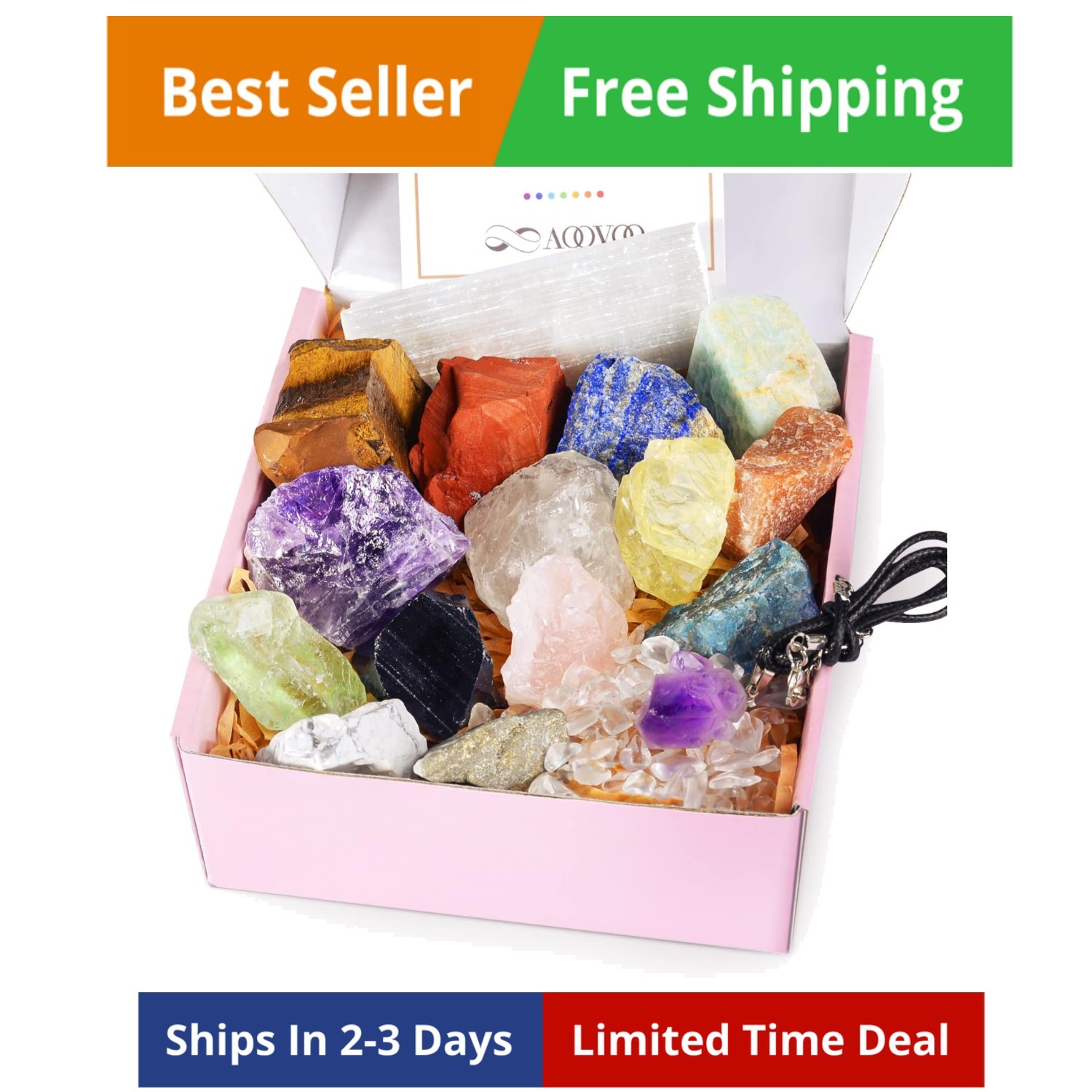 17Pcs Crystals and Healing Stones, 14Pcs Real Raw Chakra Stones Set, Selenite...