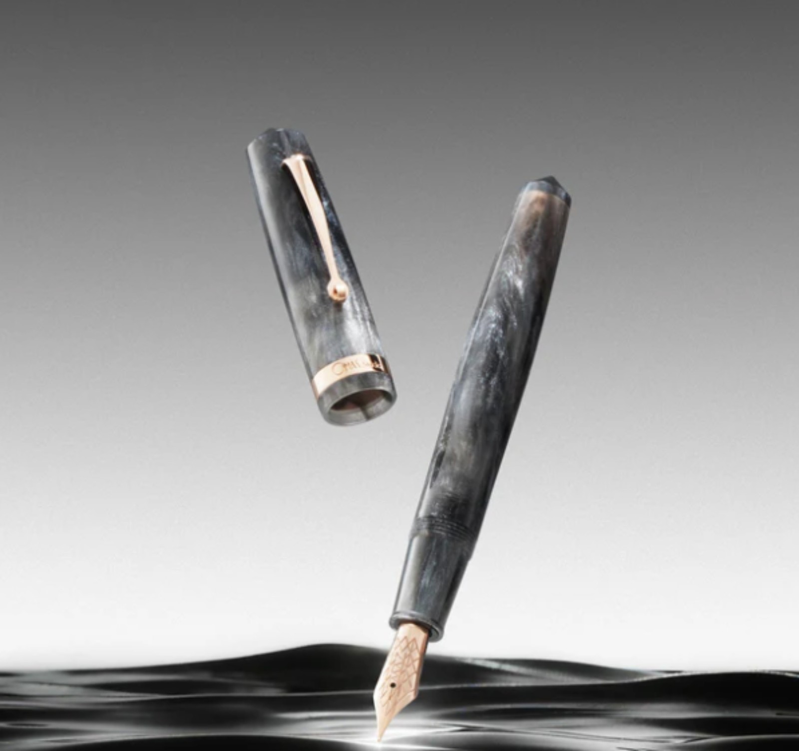 OMAS Studio Fountain Pen in Grigio Luminoso with Rose Gold Trim - Extra Fine NEW
