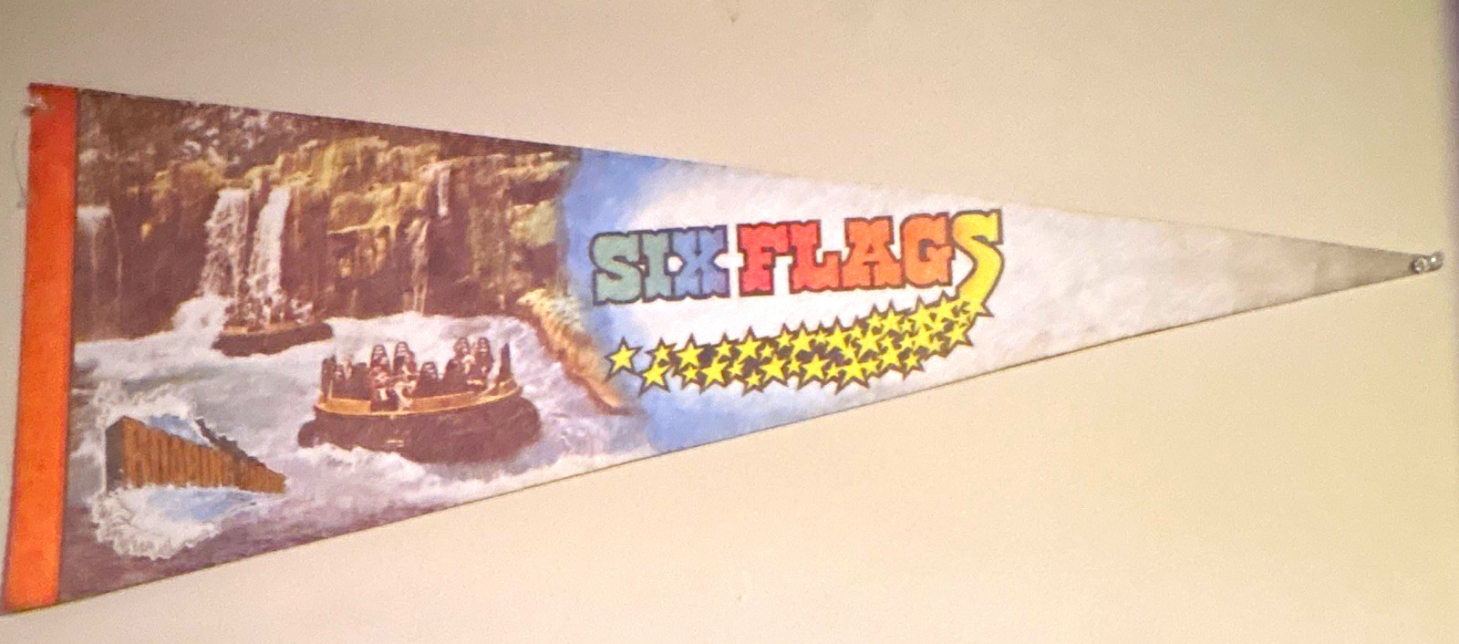 Six Flags Pennant & Little Foot Progression Park Sign Amusement Park Collectible