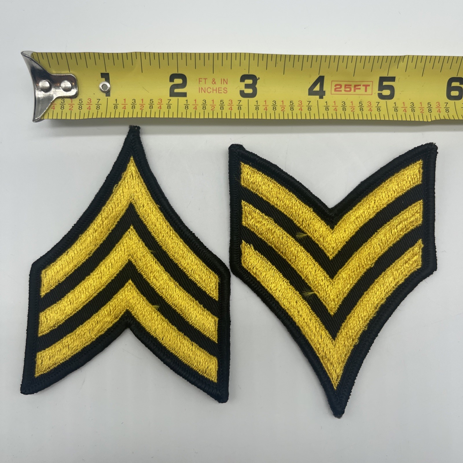 U.S. Military Army Sergeant Rank Patch Chevron Insignia Merrowed Yellow Black x2