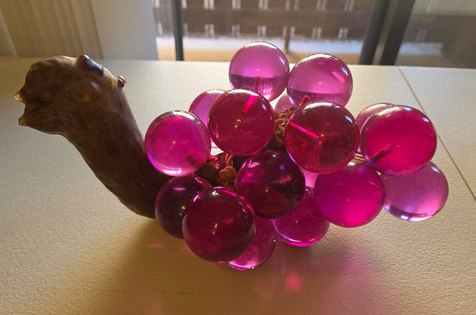 MCM Vintage Pink/Magenta Lucite Grapes On Driftwood
