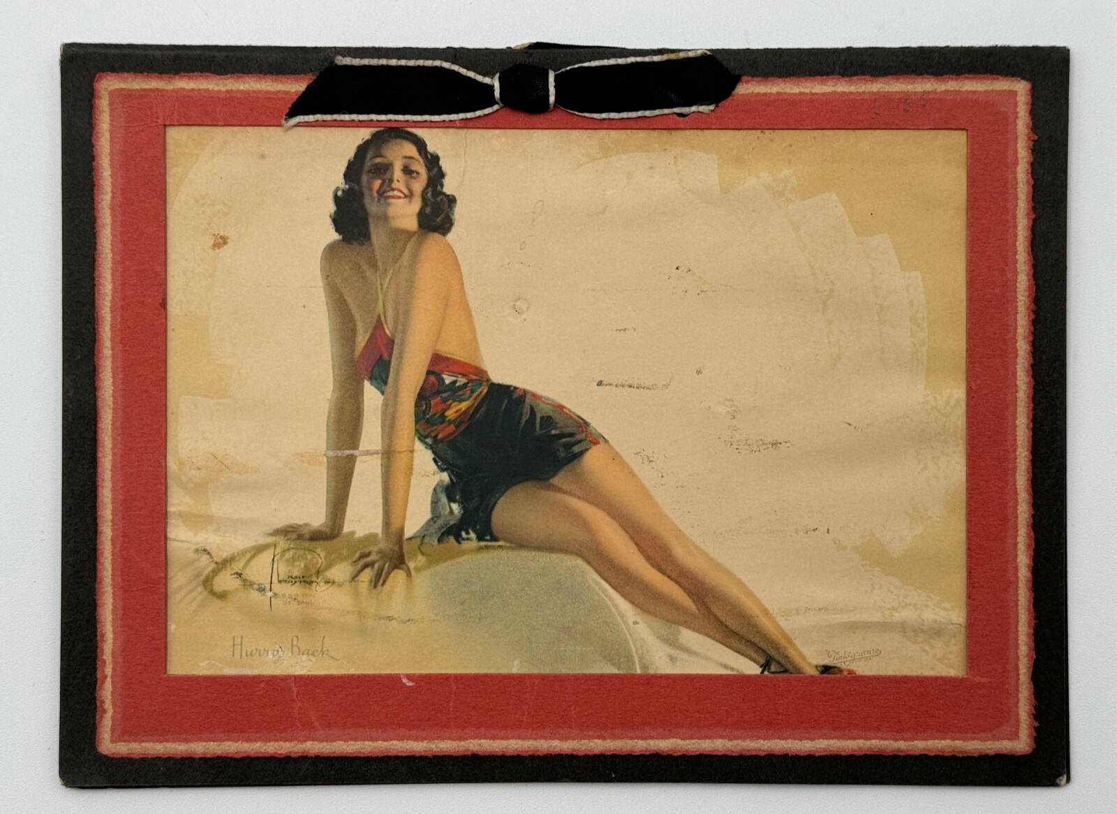 Rare Rolf Armstrong Vintage 1934 Pin Up Hurry Back, Southern Sporting Goods Ad