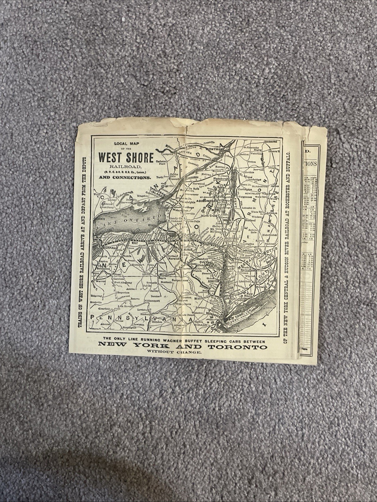 WEST SHORE - RAILROAD VINTAGE EPHEMERA - TIME TABLE - MAP OF NY AND TORONTO