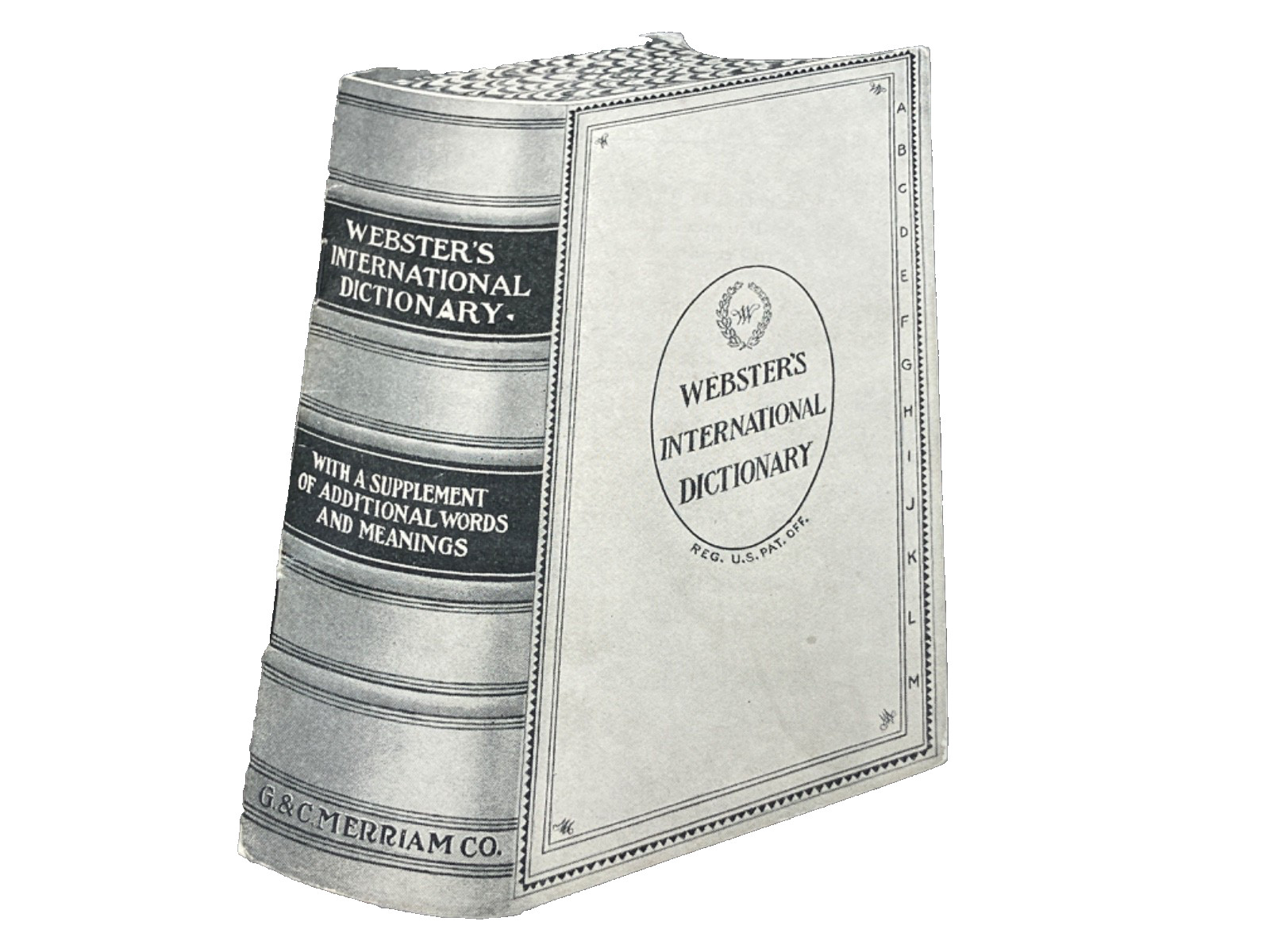 ANTIQUE VICTORIAN WEBSTERS INTERNATIONAL DICTIONARY DIECUT PROMO BOOKLET 1890s