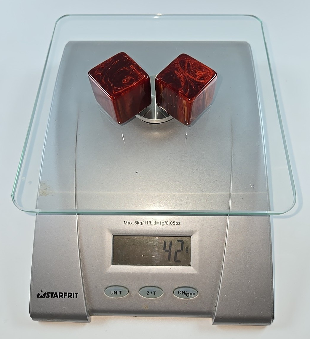 Lot of 2 Large Cranberry Marbled Catalin Bakelite Blank Dice Cubes